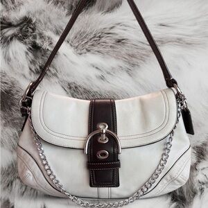Y2K Coach Soho White and Dark Brown Leather Shoulder Bag